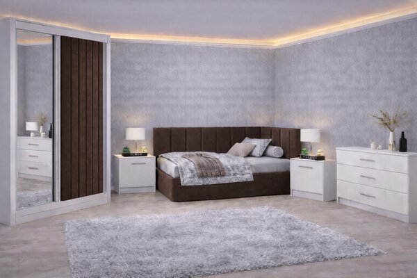 Set Dormitor Tapitat Bubu, dressing tapitat, somiera rabatabila