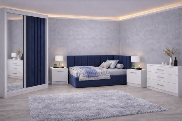 Set Dormitor Tapitat Bubu, dressing tapitat, somiera rabatabila