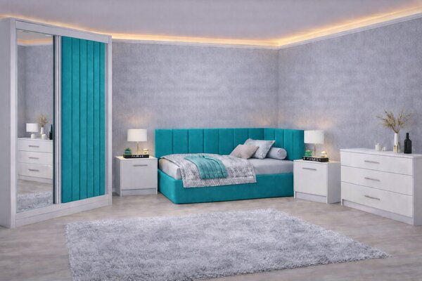 Set Dormitor Tapitat Bubu, dressing tapitat, somiera rabatabila