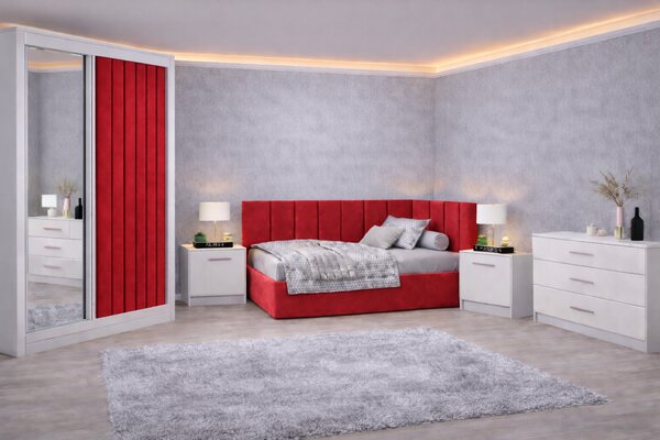 Set Dormitor Tapitat Bubu, dressing tapitat, somiera rabatabila