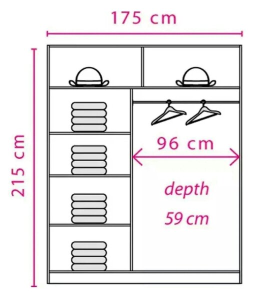 Dulap usi glisante alb EFFECT, PAL melaminat, cu 2 usi, 175x59x215 cm