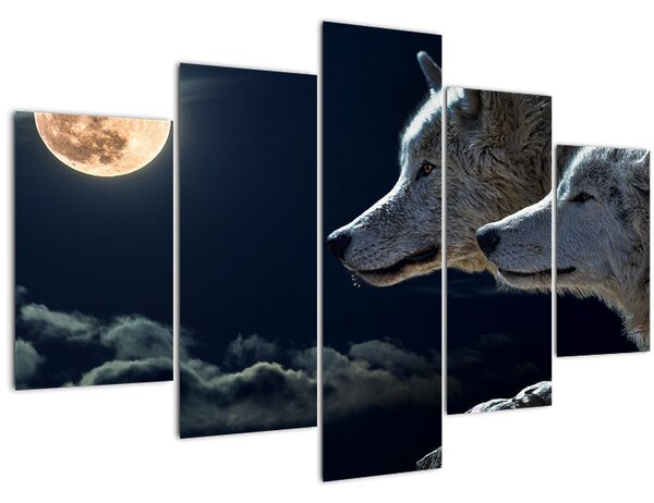 Tablou cu lupi în lună (150x105 cm)