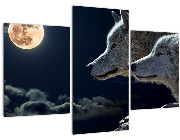 Tablou cu lupi în lună (90x60 cm)