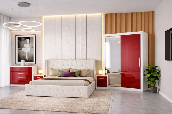Set Dormitor Eva MDF lucios cu Somiera rabatabila si lada, dressing 150x200