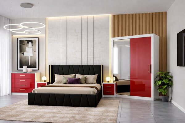 Set Dormitor Eva MDF lucios cu Somiera rabatabila si lada, dressing 150x200