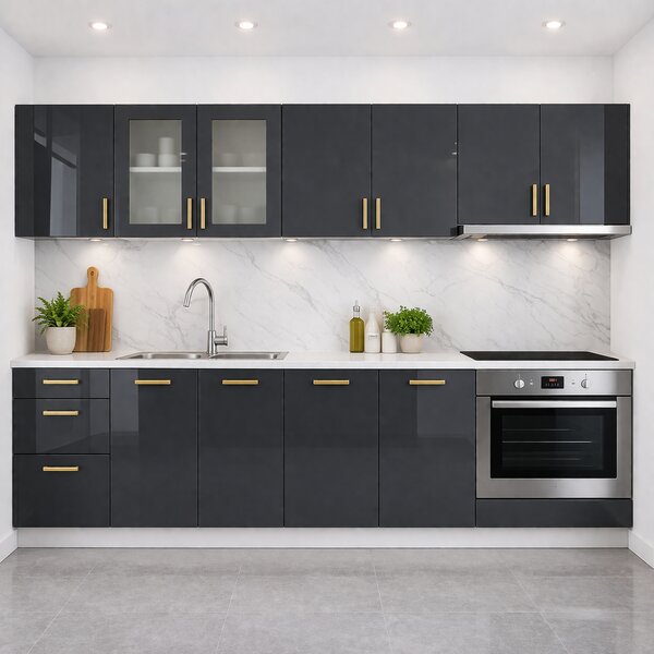 Bucatarie din Mdf lucios Maria 2.6 m