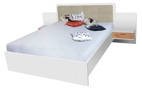 Cadru pat EFFECT 160x200, alb, PAL/stofa, cu 2 noptiere