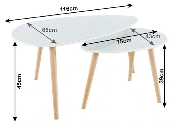 Set 2 masute FOLKO NEW, alb/stejar