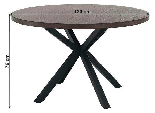 Masa MEDOR, stejar inchis/negru, 120x120x76 cm