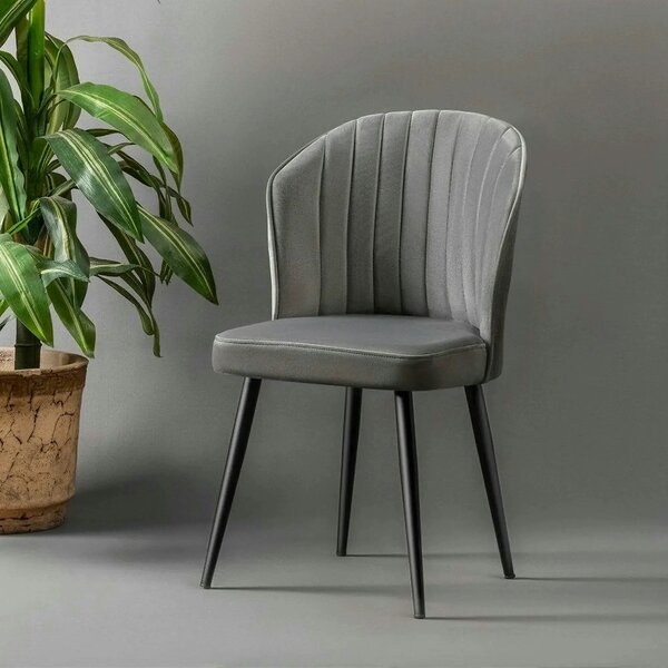 Set 2 scaune RUBI, gri inchis/negru, stofa catifelata/metal, 52x42x85