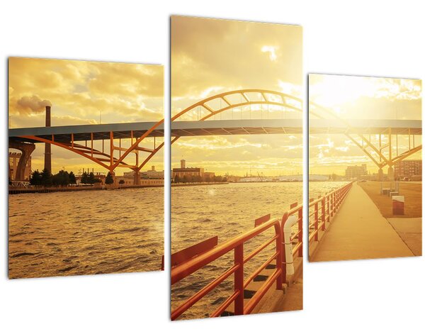 Tablou cu pod și apus de soare (90x60 cm)