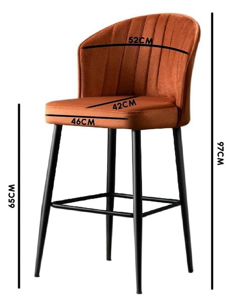Set 2 scaune bar RUBI, rosu/negru, stofa catifelata/metal, 52x42x97 cm