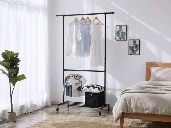 Regal de haine multifunctional negru pe roti RALVO