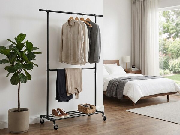 Regal de haine multifunctional negru pe roti RALVO