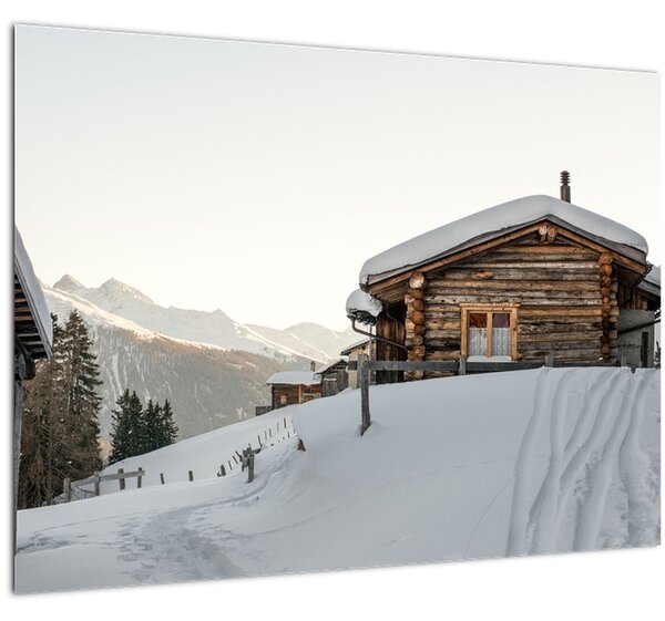 Tablou - cabana montană în zăpadă (70x50 cm)