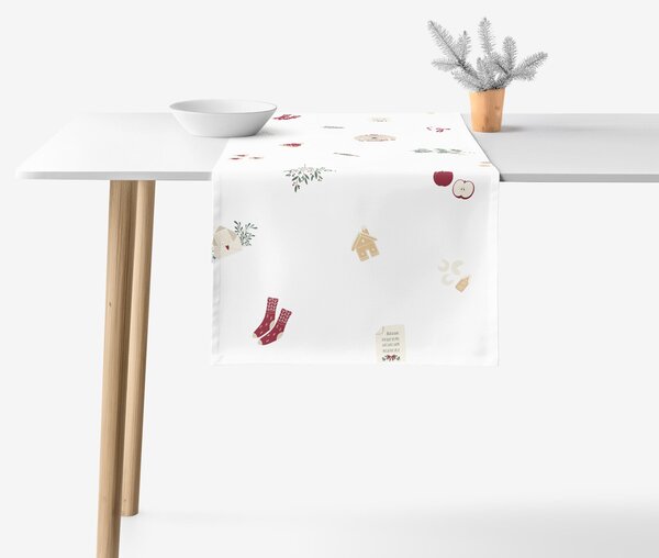 Goldea napron de masă de crăciun 100% bumbac - simboluri de crăciun 20x120 cm