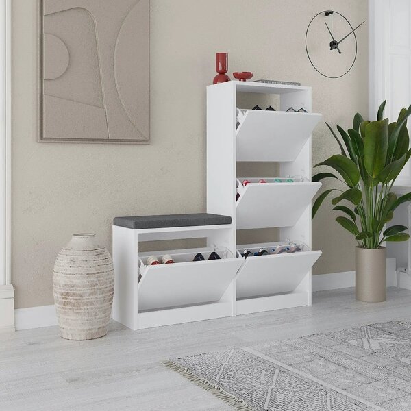Pantofar DUDE, alb/gri, PAL melaminat/stofa, 105x26x119 cm