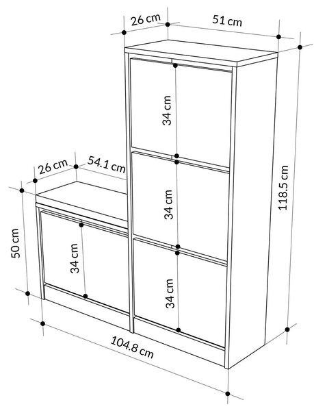 Pantofar DUDE, alb/gri, PAL melaminat/stofa, 105x26x119 cm