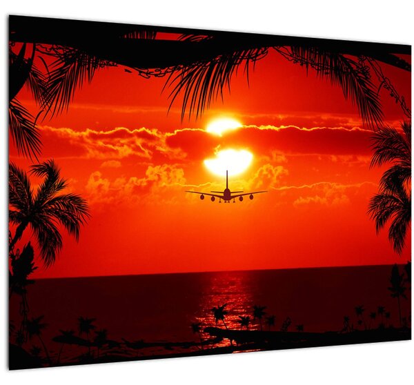 Tablou - apus de soare cu avion (70x50 cm)