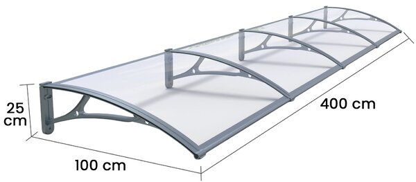 Copertina PLEXIGLAS PRO 400x100 cm, Policarbonat Acrylic 2.5 mm, Suporturi din Aluminiu, Gri/Transparent