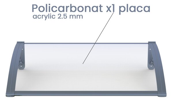 Copertina PLEXIGLAS PRO 100x100 cm, Policarbonat Acrylic 2.5 mm, Suporturi din Aluminiu, Gri/Transparent