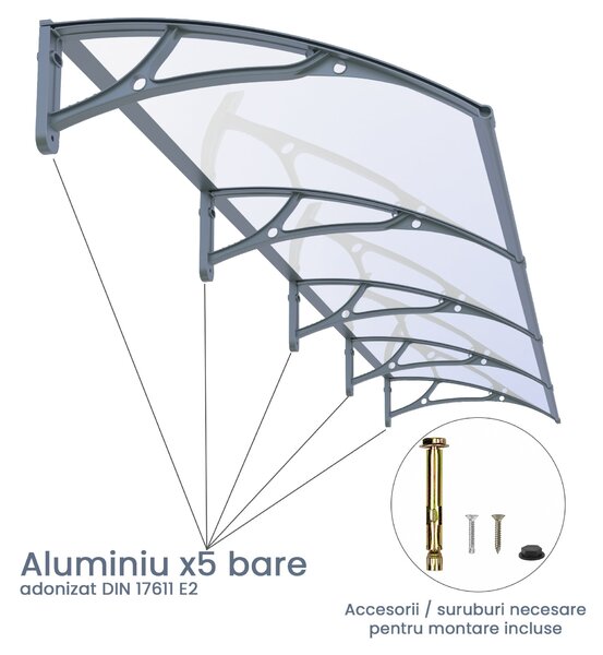 Copertina PLEXIGLAS PRO 400x100 cm, Policarbonat Acrylic 2.5 mm, Suporturi din Aluminiu, Gri/Transparent