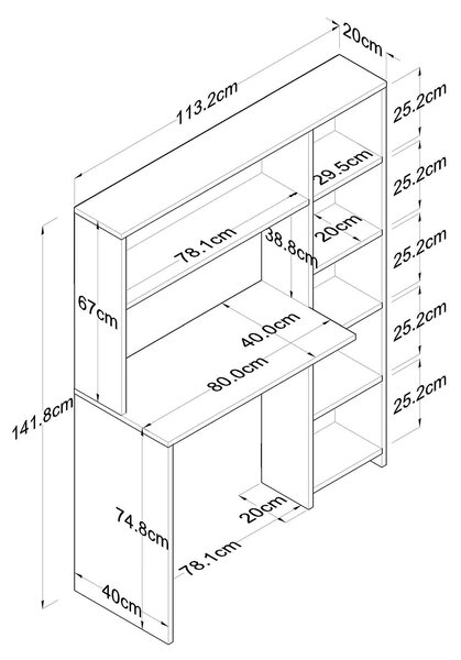 Birou HA104, alb, PAL melaminat, 80x40x75 cm