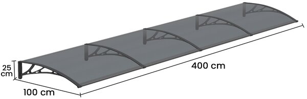 Copertina PREMIUM 400x100 cm, Policarbonat 6 mm, Suporturi din ABS, Negru/Antracit