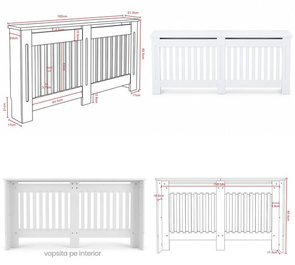 Masca pentru Calorifer PREMIUM XL 162x82x21.5 cm, MDF Vopsit de 21 mm, Alb lucios