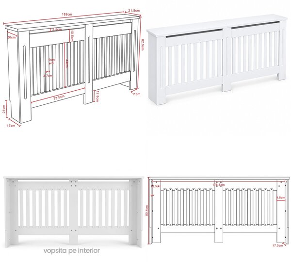 Masca pentru Calorifer PREMIUM XXL 182x82x21.5 cm, MDF Vopsit de 21 mm, Alb lucios