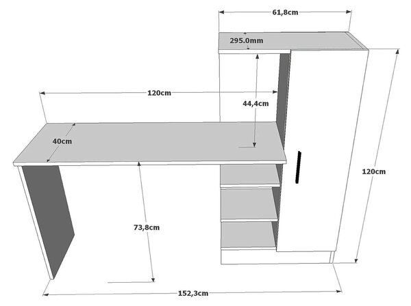 Birou CT2 AW, alb/pin atlantic, PAL melaminat, 152x40x120 cm