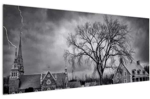 Tablou cu sat alb negru (120x50 cm)