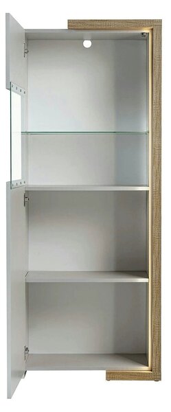 Vitrina DASAR, grej/stejar, PAL laminat/sticla, 64x40x163 cm