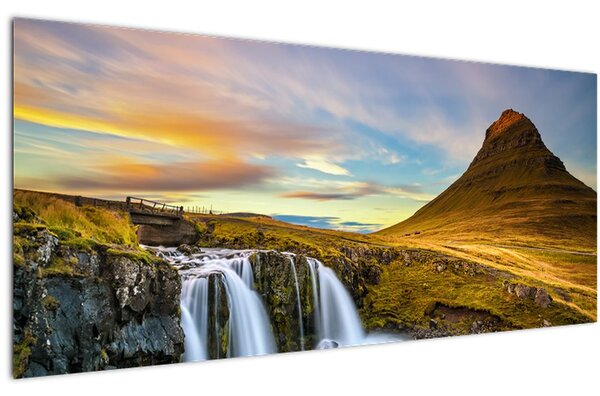 Tablou cu munții și cascade pe Islanda (120x50 cm)