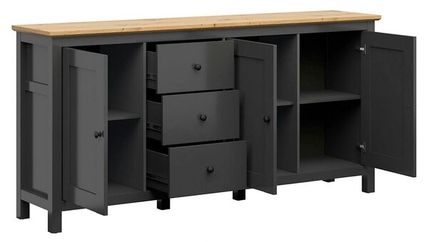 Comoda HESEN, gri grafit/stejar artisan, PAL melaminat, 199x44x96 cm