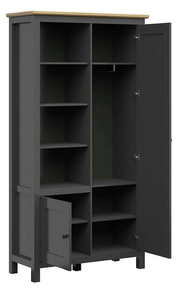 Dulap HESEN, gri grafit/stejar artisan, PAL melaminat, cu 2 usi, 106x4