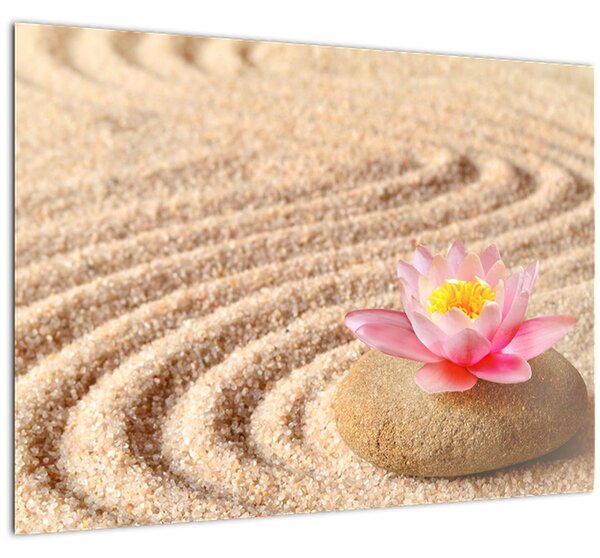 Tablou cu piatră și floare pe nisip (70x50 cm)