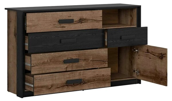 Comoda KASSEL, nuc/negru, PAL, 150x41x90 cm