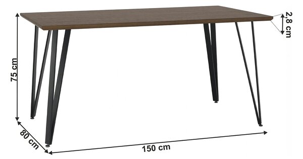 Masa FRIADO, stejar/negru, metal, 150x80x75 cm