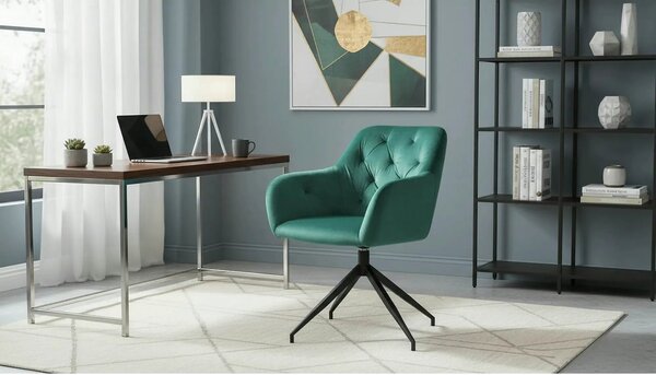 Scaun rotativ VELEZA NEW, verde/negru, stofa catifelata/metal, 66x66x8