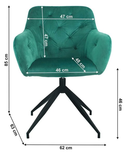 Scaun rotativ VELEZA NEW, verde/negru, stofa catifelata/metal, 66x66x8