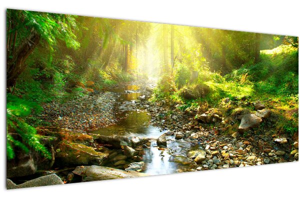 Tablou cu râul în pădurea verde (120x50 cm)