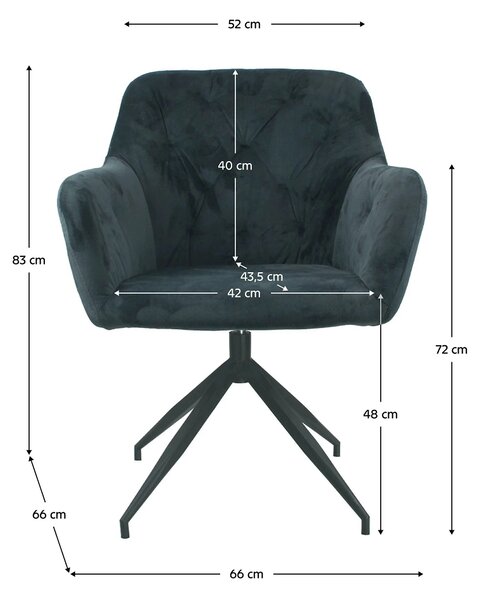 Scaun rotativ VELEZA NEW, gri inchis/negru, stofa catifelata/metal, 6