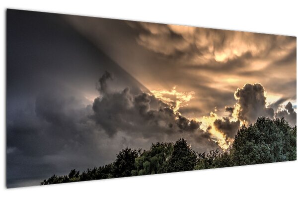 Tablou cu nori și pădure (120x50 cm)