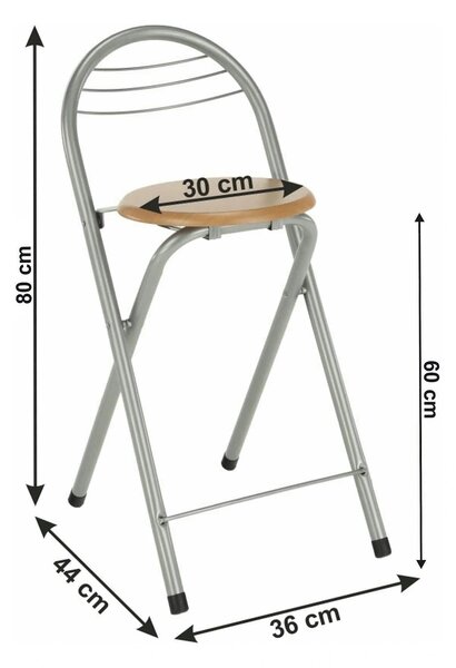 Scaun bar BOXER, stejar/aluminiu, 36x44x80 cm