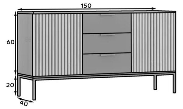 Comoda MEORATI 150x40 cm, neagra/dub artisan