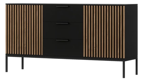 Comoda MEORATI 150x40 cm, neagra/dub artisan