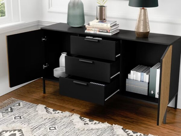 Comoda MEORATI 150x40 cm, neagra/dub artisan