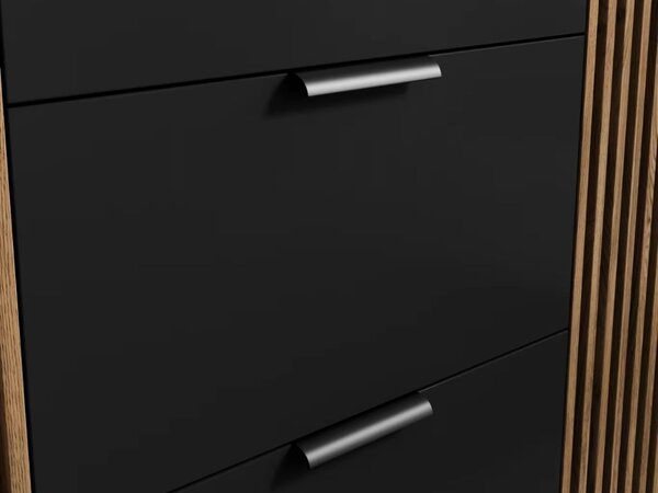Comoda MEORATI 150x40 cm, neagra/dub artisan