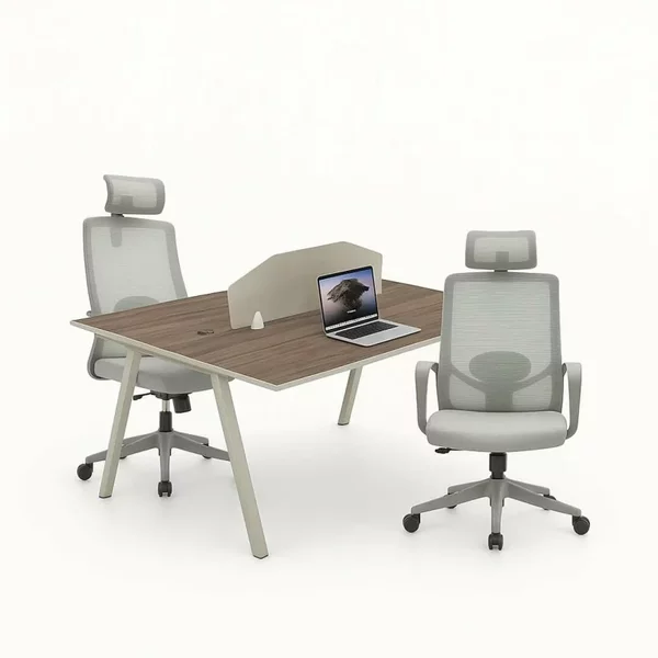 Set Nova 2 & Calvena - Birou operational cu 2 posturi,dulapuri integrate mobile si Scaun de birou ergonomic cu functie de înclinare